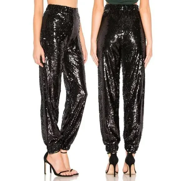 Revolve By The Way. Cat Sequin Jogger in Black NWT Size Small - Picture 2 of 3